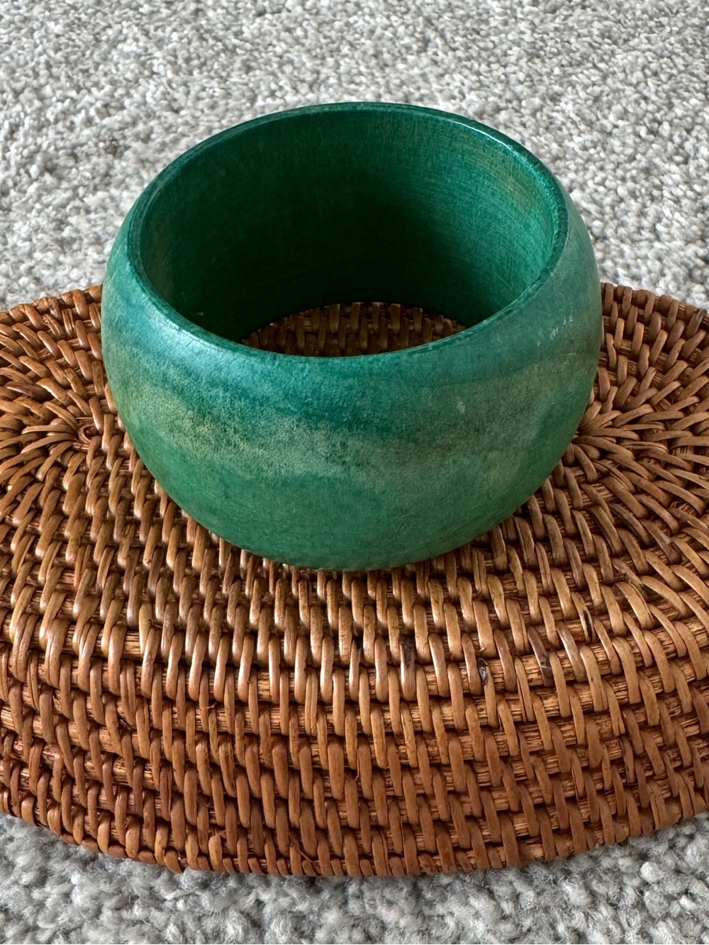 Wide Green Wood Bangle Bracelet